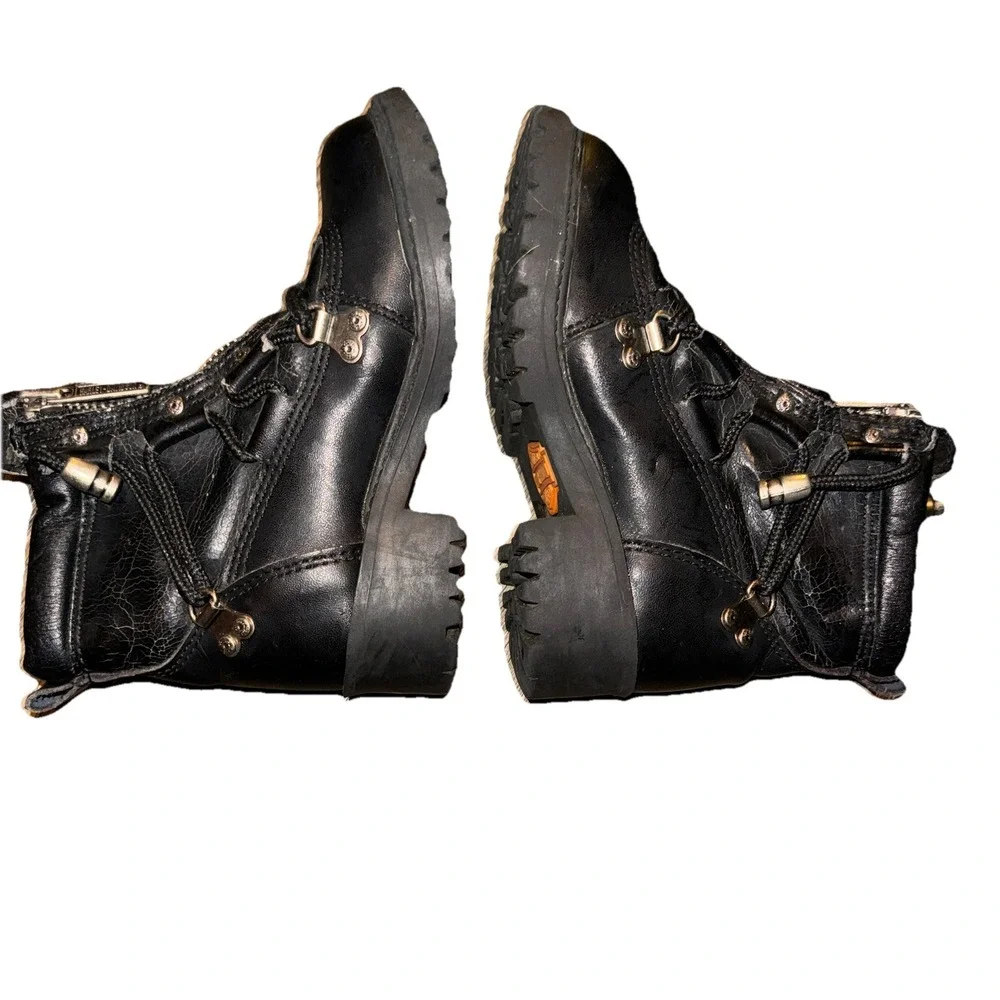 Harley Davidson Brake Light Boots Kids Double Zipper Black Chunky Youth Sz 10